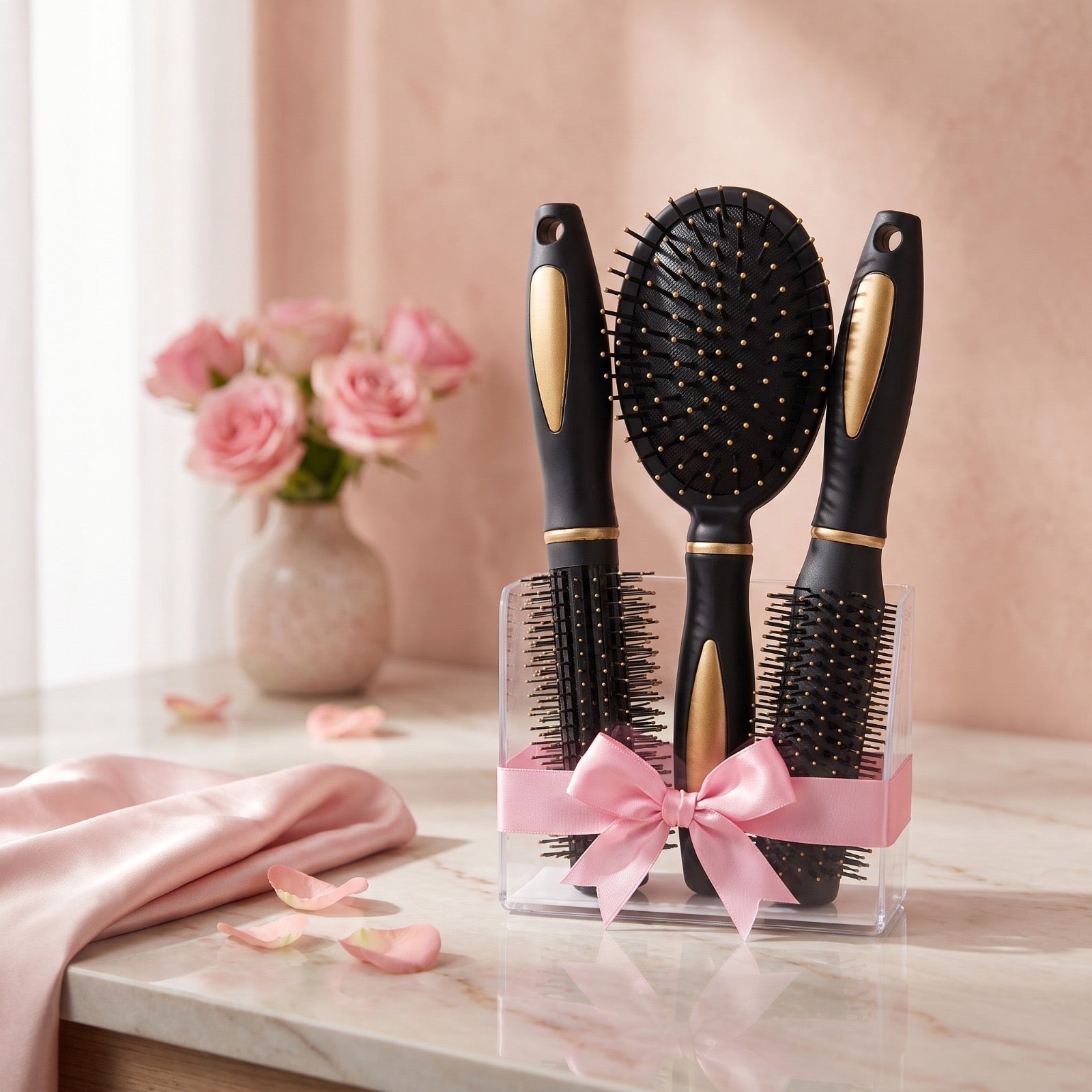 Set Profesional 3 Piezas Cepillo + Peine + Peine para Brushing Negro y Dorado – YADOCORE
