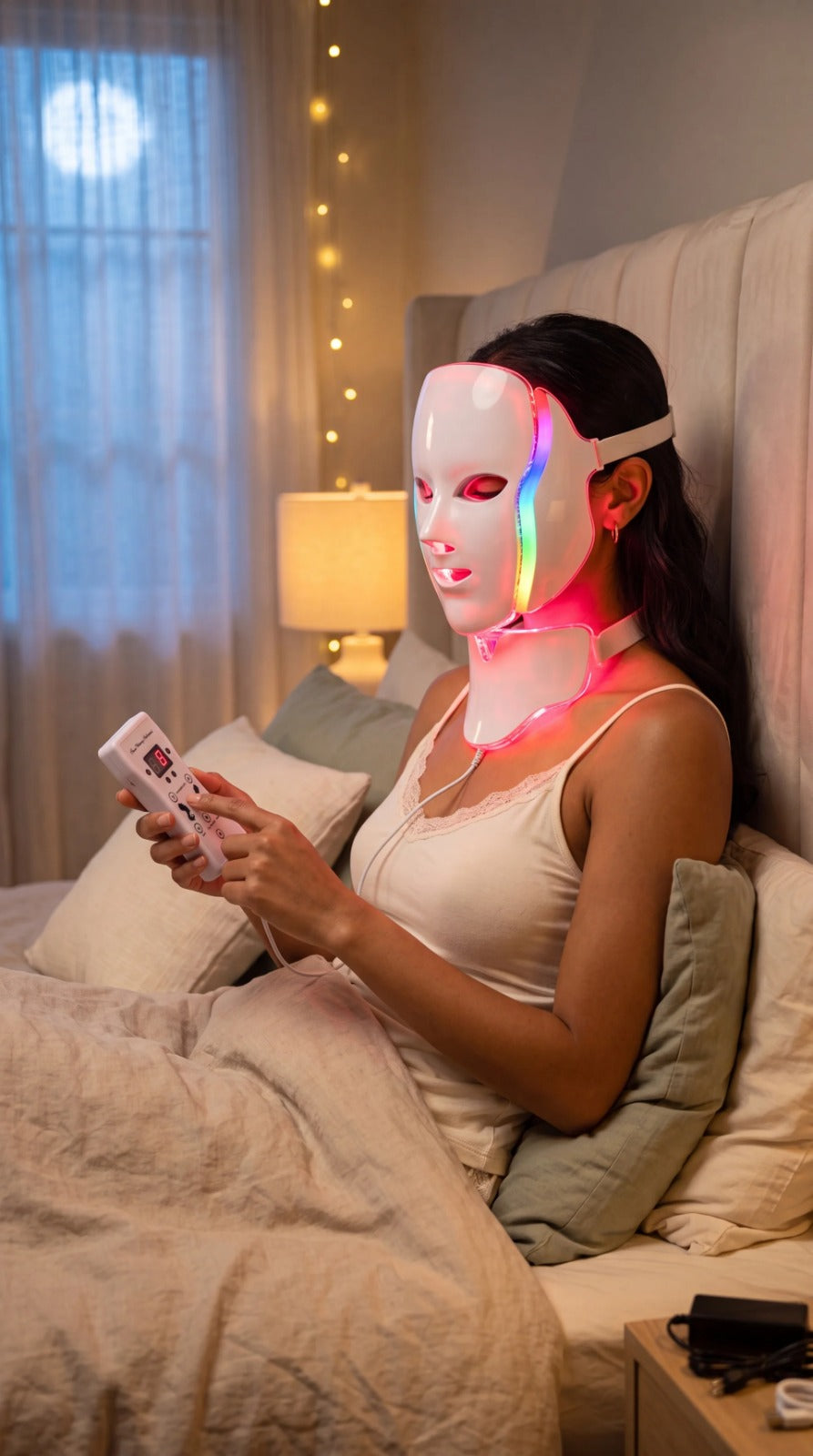 Máscara LED Facial y Cuello 7 Colores – Fototerapia Antiedad Uruguay