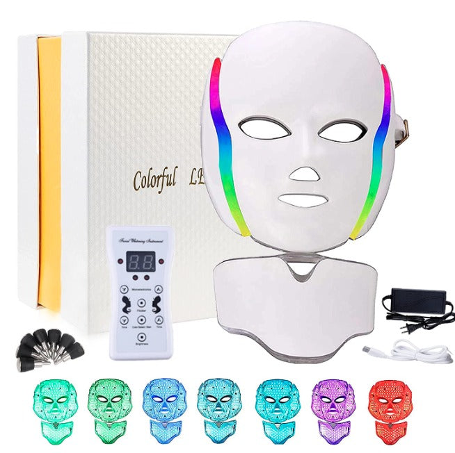 Máscara LED Facial y Cuello 7 Colores – Fototerapia Antiedad Uruguay