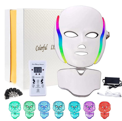 Máscara LED Facial y Cuello 7 Colores – Fototerapia Antiedad Uruguay
