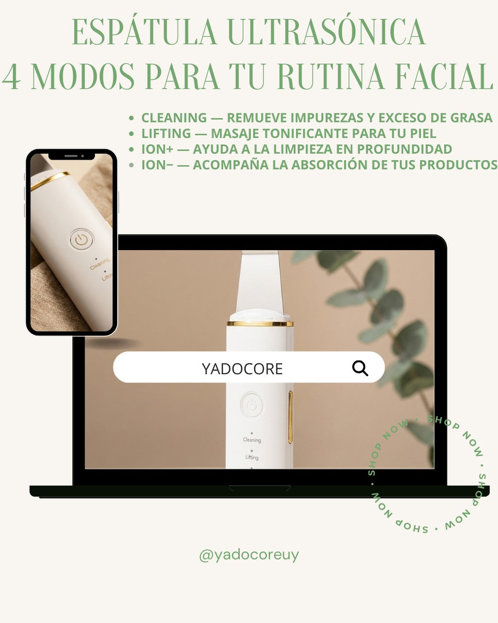Espátula Ultrasónica Facial 4 en 1 | YADOCORE Uruguay