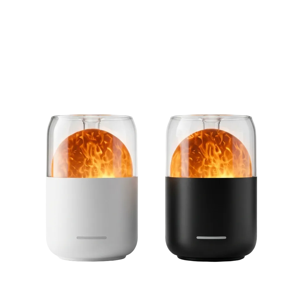 Humidificador Difusor con Efecto de Llama 3D - Aromaterapia Ultrasónica con Luz de Fuego Realista (Blanco/Negro)