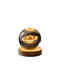 Lámpara de Cristal 3D con Diseño de Saturno - Luz LED Decorativa Espacial con Base de Madera