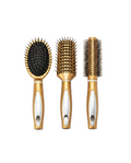 Set de 3 Cepillos Profesionales para Cabello – Desenredante, Alisador y Voluminizador con Mango Dorado