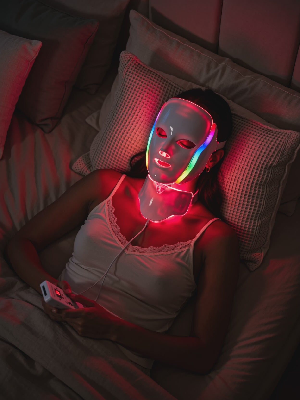 Máscara LED Facial y Cuello 7 Colores – Fototerapia Antiedad Uruguay